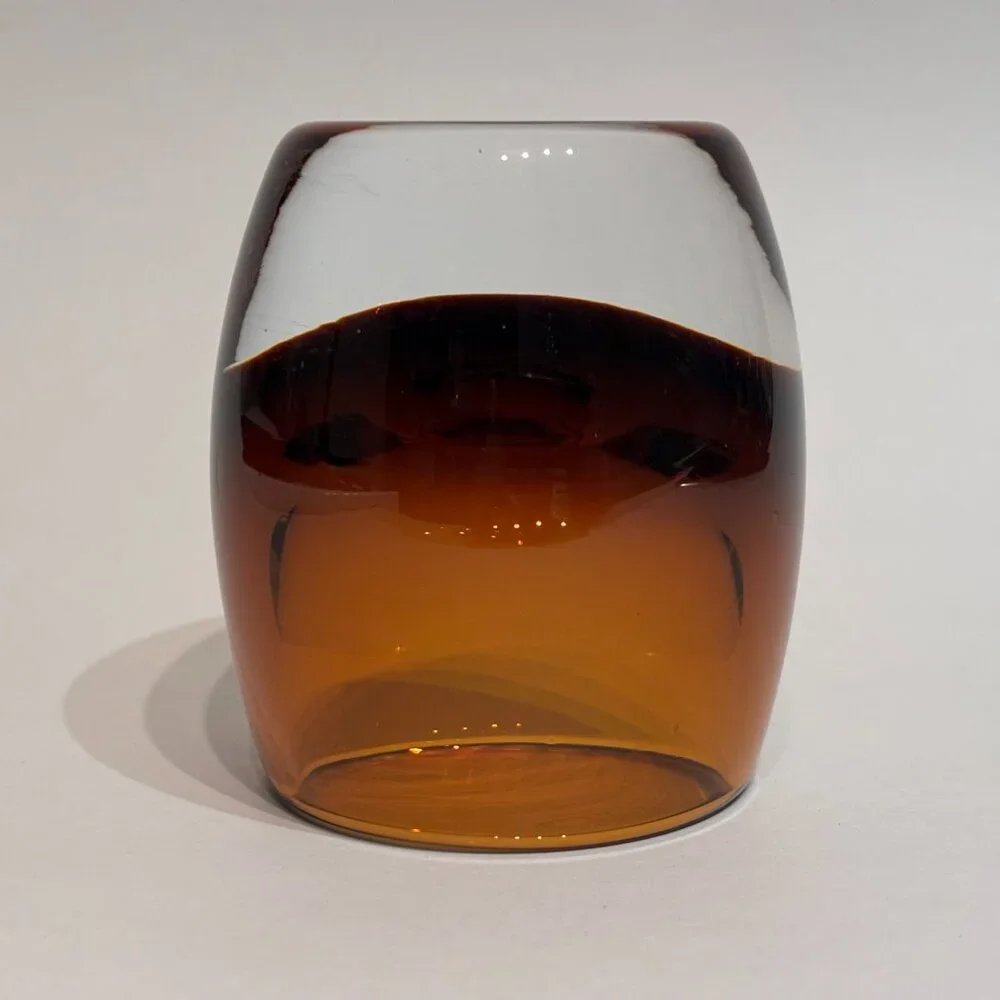 Set of 2 Crate and Barrel Topaz Amber Glass Diva Votive Candle Holders 3.5”